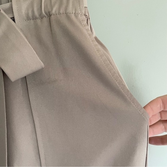 Straight Leg Pants | Beige | Ruffle Waist | Ribbon Tie | Deep Pockets | Size XS - Picture 6 of 11